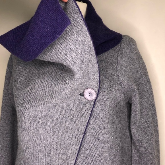 A IDA Grey & Purple One Button Cardigan Sweater Wool Blend - Picture 5 of 9